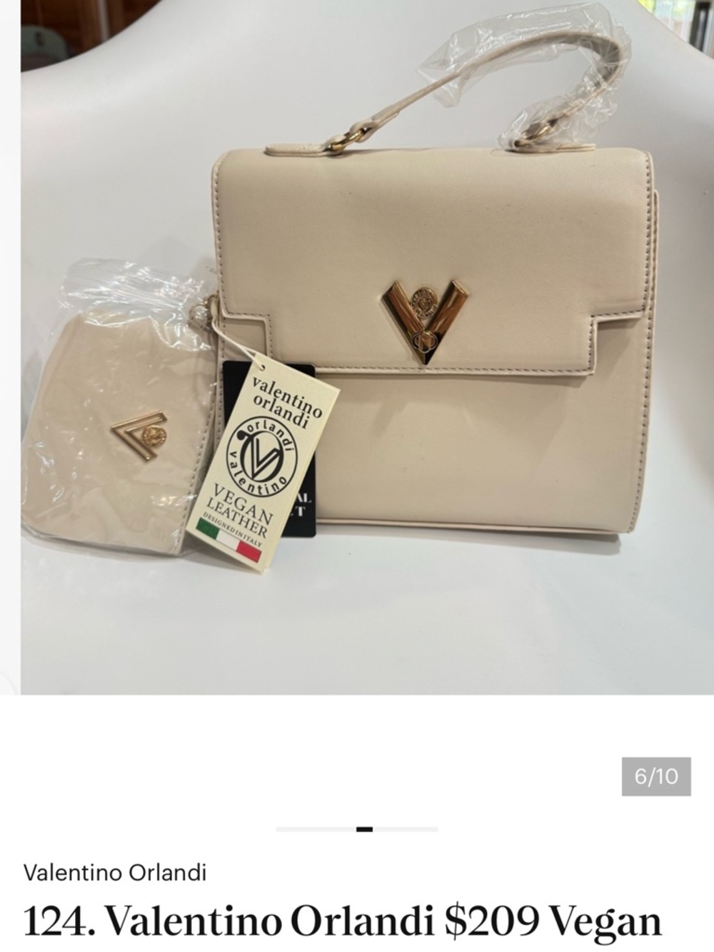 Valentino Orlandi Ivory/cream Top Handle Crossbody Bag with Gold V Accent - Picture 2 of 5